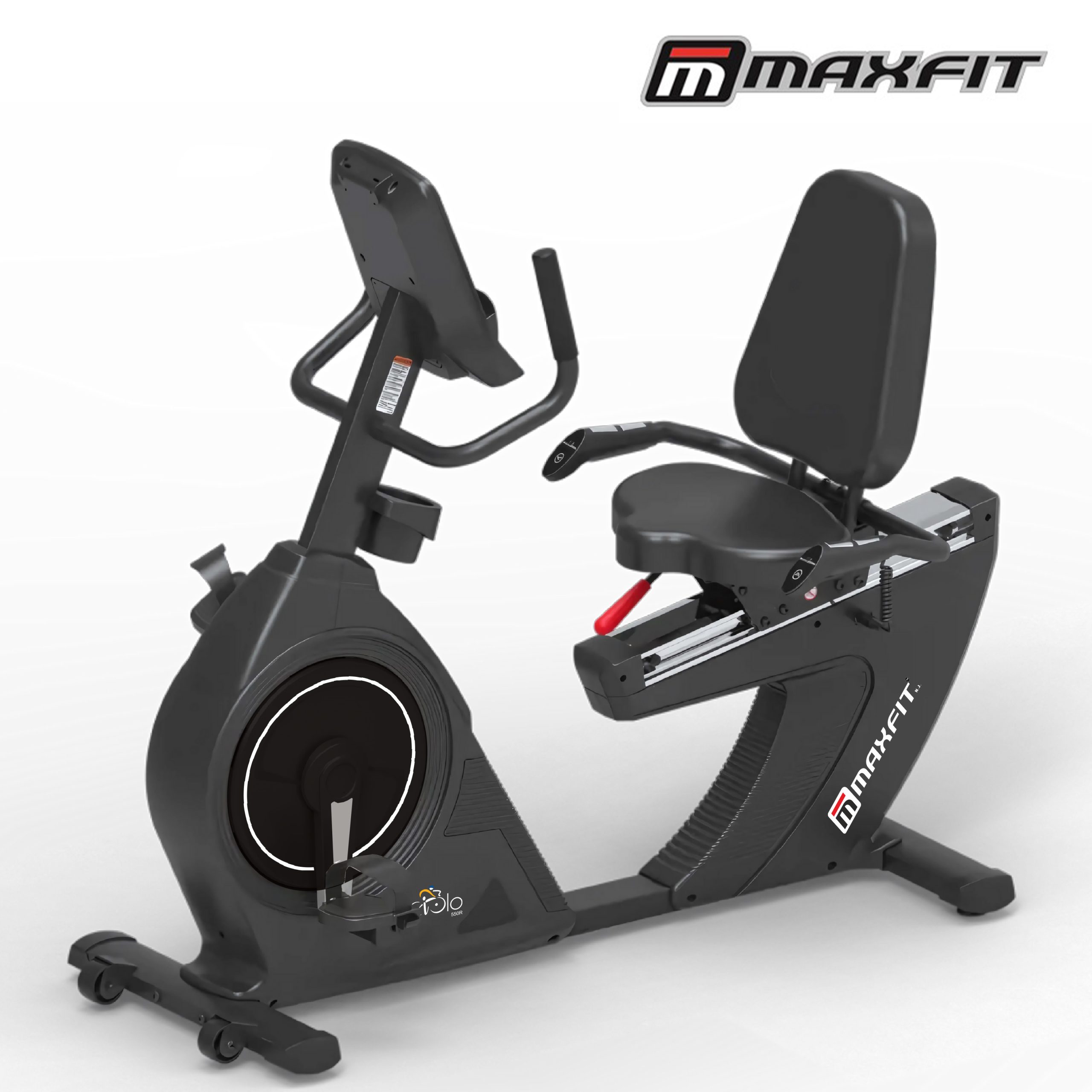Maxfit Ciclo 550R recumbent bike with adjustable seat and 7-inch LED console