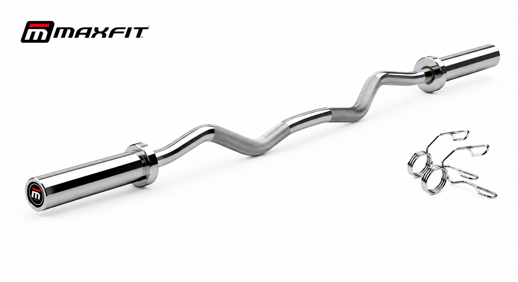 Maxfit Olympic Curl barbell rod with premium chrome finish and spring locks