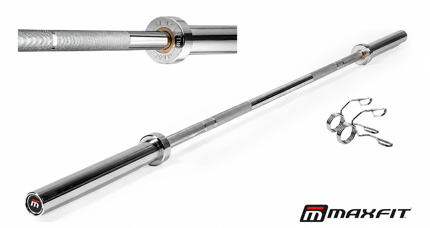 Maxfit Olympic barbell rod with premium chrome finish and spring locks