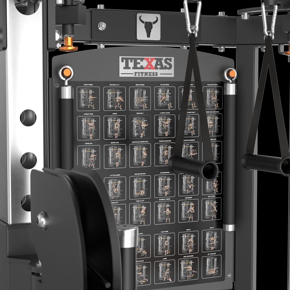 Texas Fitness Apex Functional Trainer With Smith Machine Texas Fitness Apex Functional Trainer with Smith Machine commercial all-in-one gym system with dual adjustable pulleys and half rack