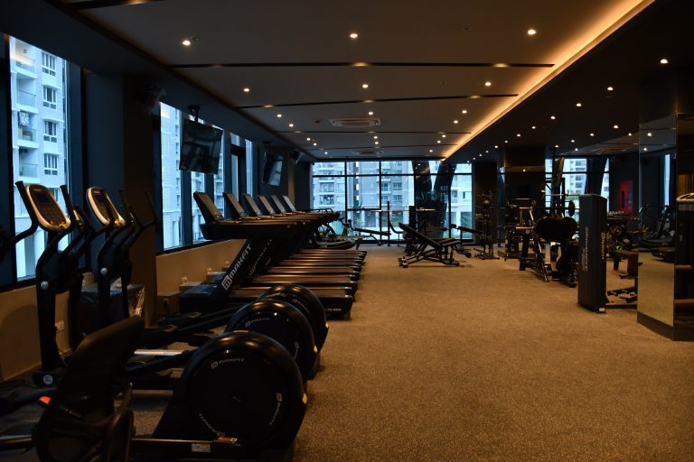 Luxury clubhouse gym at Cybercity Marina Skies, Kukatpally, Hyderabad, with Maxfit commercial gym equipment by Maxfit Equipment Solutions