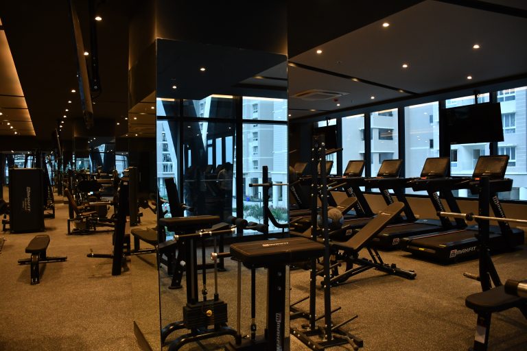 Luxury clubhouse gym at Cybercity Marina Skies, Kukatpally, Hyderabad, with Maxfit commercial gym equipment by Maxfit Equipment Solutions