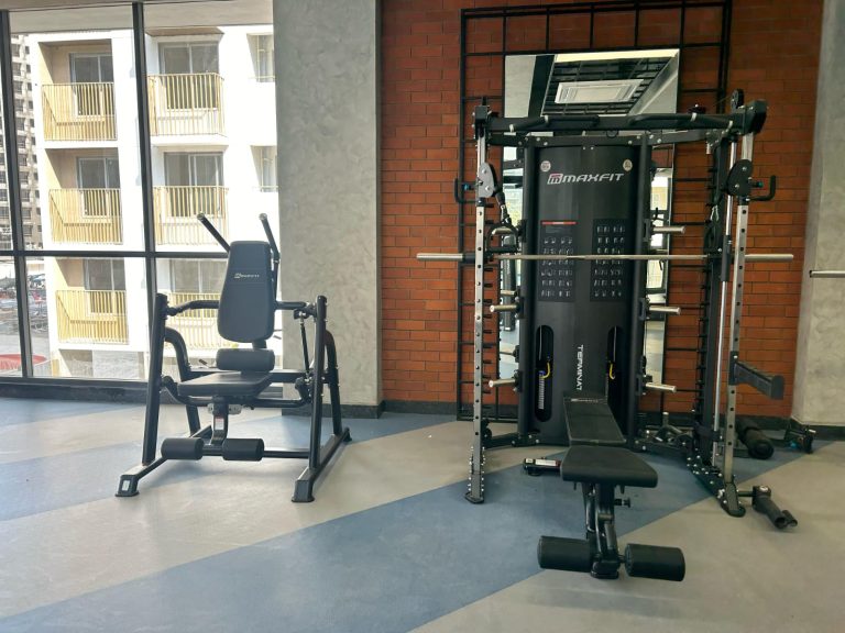 Adani Amogha Ahmedabad strength gym installation with commercial fitness equipment by Maxfit Hyderabad