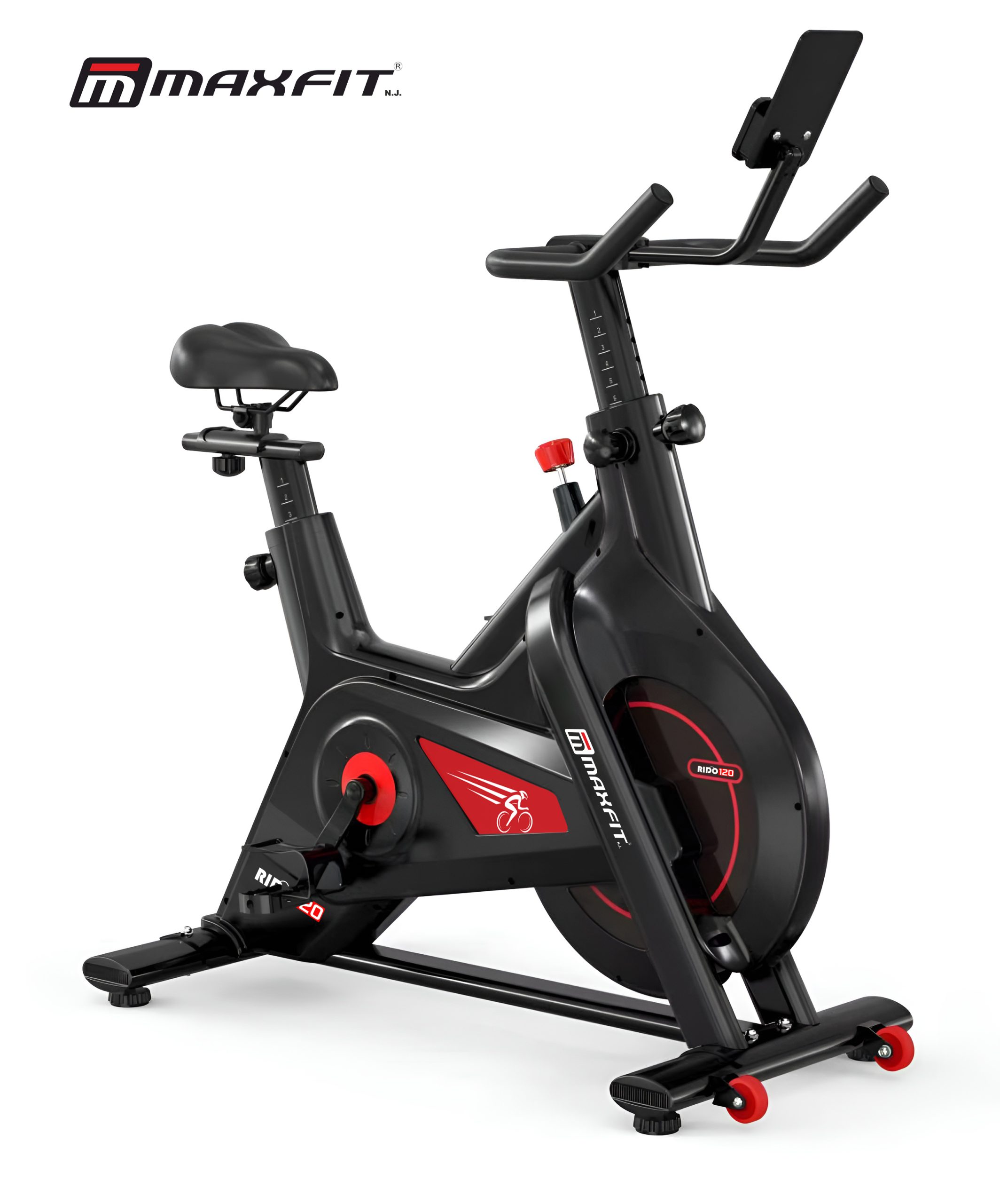 Maxfit RIDO 120 commercial spin bike with 24 kg flywheel and magnetic resistance