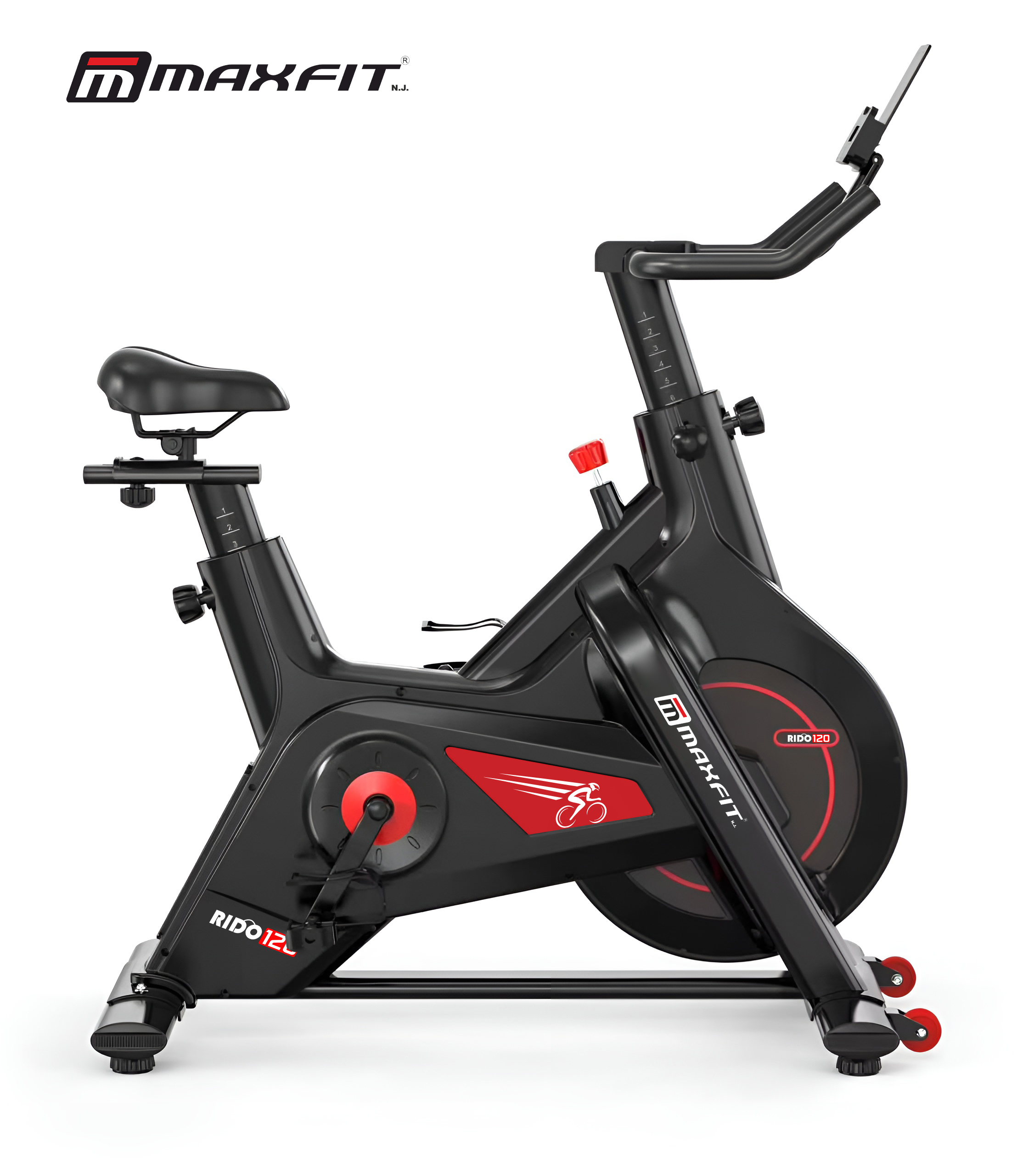 Maxfit RIDO 120 commercial spin bike with 24 kg flywheel and magnetic resistance